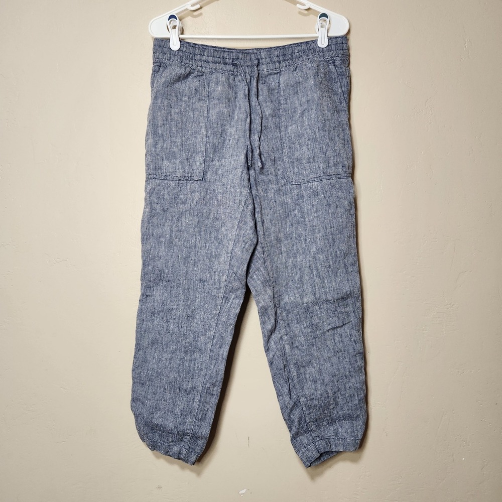 Lands End Blue Tapered Pants Womens Size 4 Petite Linen‎
